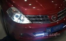 日产骐达 车灯改装上海奥迪Q5双光透镜、全新岩崎D2H 6500K灯泡、澳兹姆安定器、天使眼