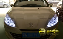 标致408 车灯改装Q5小糸双光透镜、全新飞利浦D3S灯泡、奥迪原装华科安定器、光导泪眼