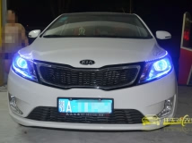 起亚K2改奥迪Q5透镜+雪莱特氙气灯+光普安定器+蓝色天使眼+蓝色泪眼