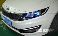 起亚K5 车灯改装原厂Q5双光透镜、全新飞利浦D1S 4200K氙气灯泡、欧司朗蓝色LED恶魔眼