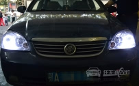 老款别克凯越 车灯改装Q5原装小糸双光透镜、欧司朗hbi D3S氙气灯泡、白色光导天使眼