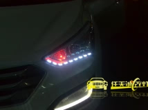 现代全新胜达 大灯改装Q5双光透镜、LED泪眼、天使眼、日行灯