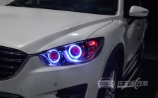 马自达CX-5 车灯改装4透镜 小糸Q5双光透镜、欧司朗D1S氙气灯泡、红色恶魔眼、天使眼