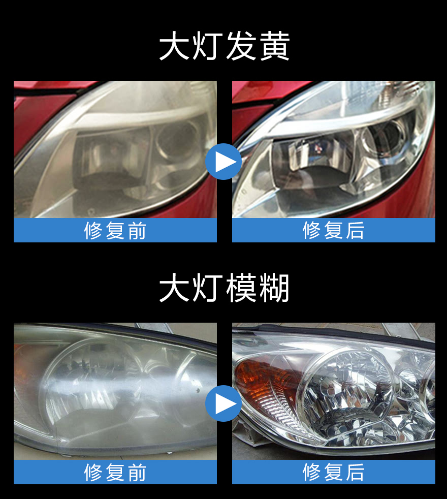 大灯发黄模糊修复前后对比
